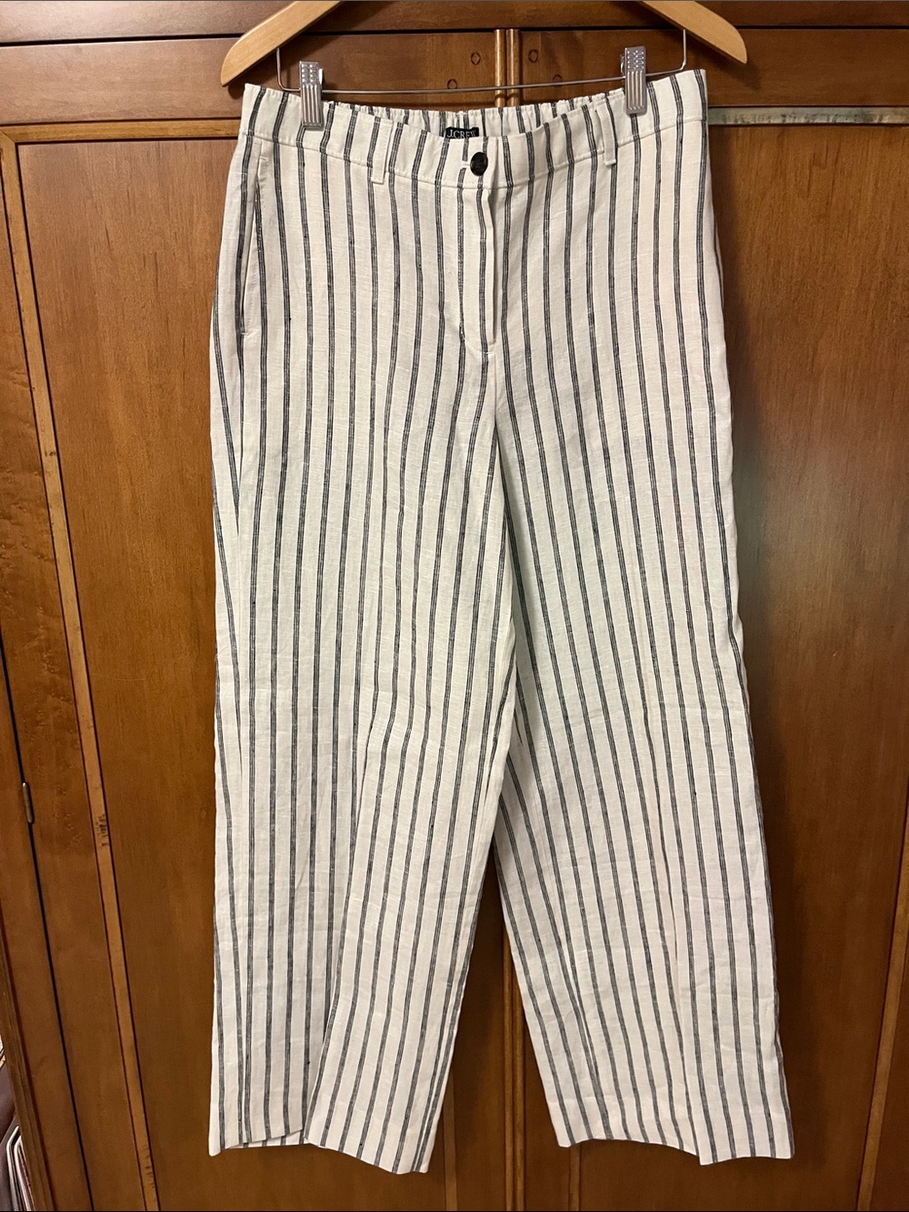 J. Crew White Linen Pants with Navy Vertical Stripes. NWT .
